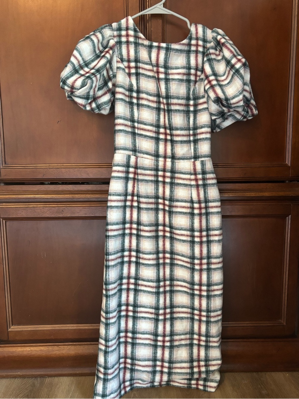 Ivy City Co Plaid Puff Sleeve Midi Dress XS Holiday Cottagecore